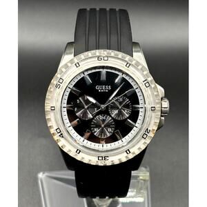 GUESS W85027G3 Men's Multifunction Clear Bezel Black Silicone Strap 44mm Watch